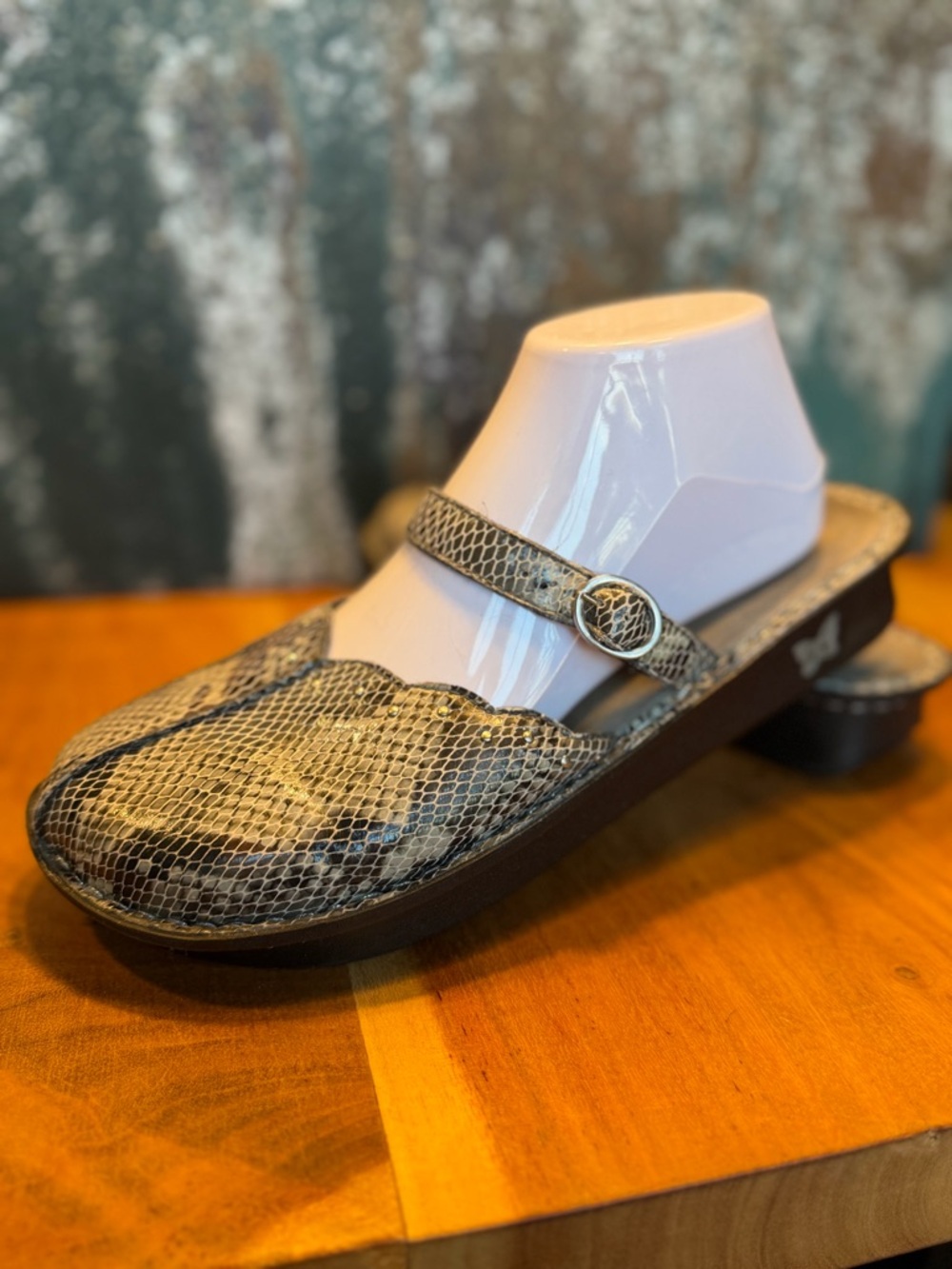 Alegria Boho Snakeskin Leather Mary Jane Clog Mule Gray/Black (GUC) - Picture 5 of 16